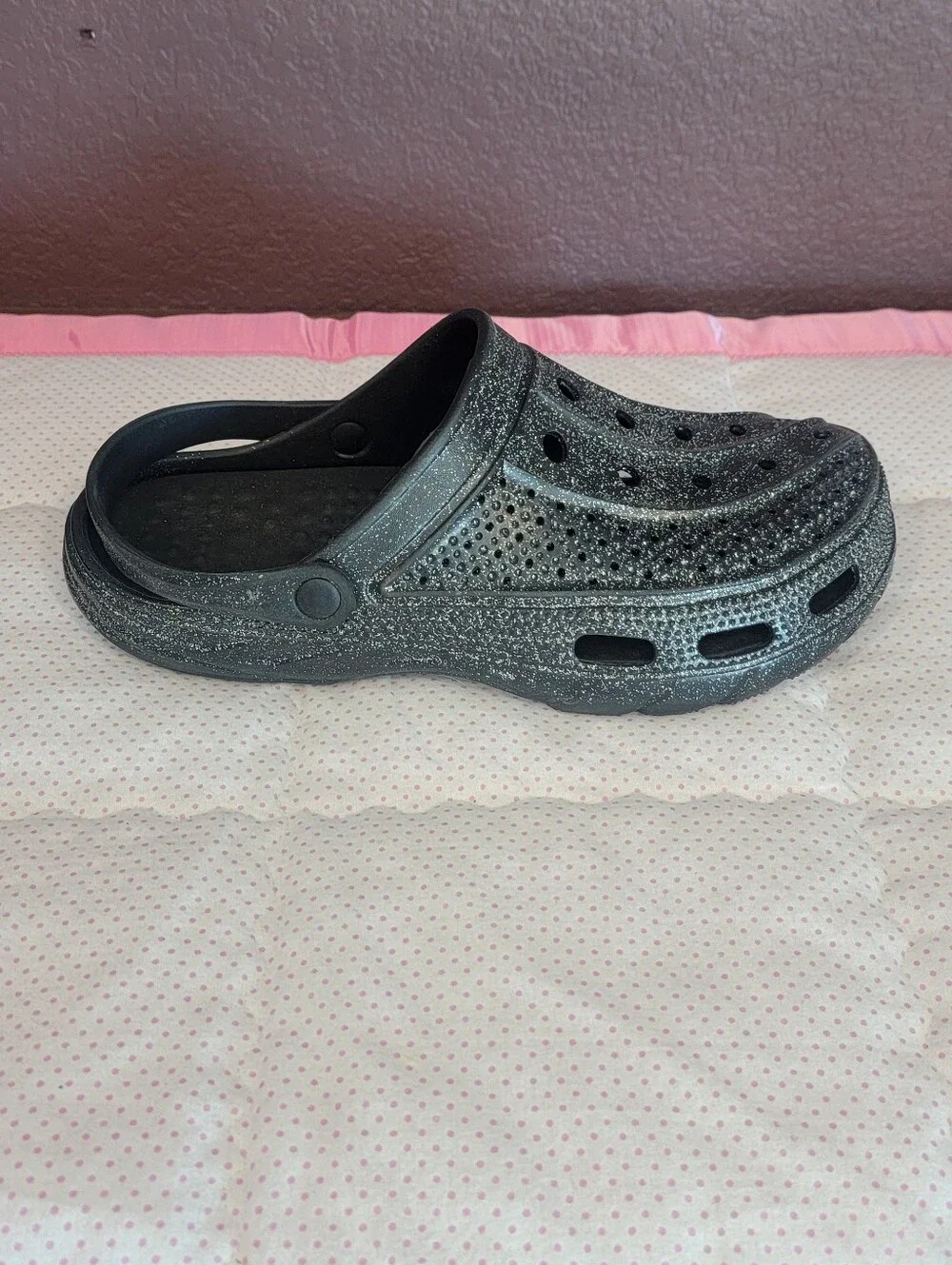 Black Glitter Sparkle Unisex Clogs Slip On Shoes Men's 10/Women's 12